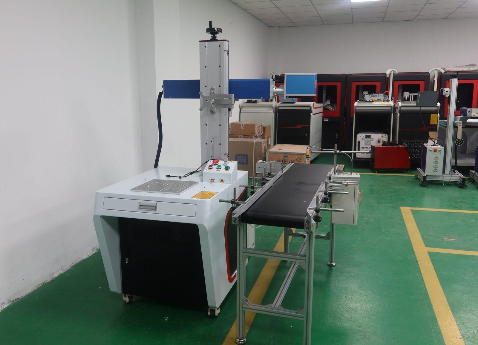 High Speed RF60W Co2 Laser Marking Machine with Conveyor Belt